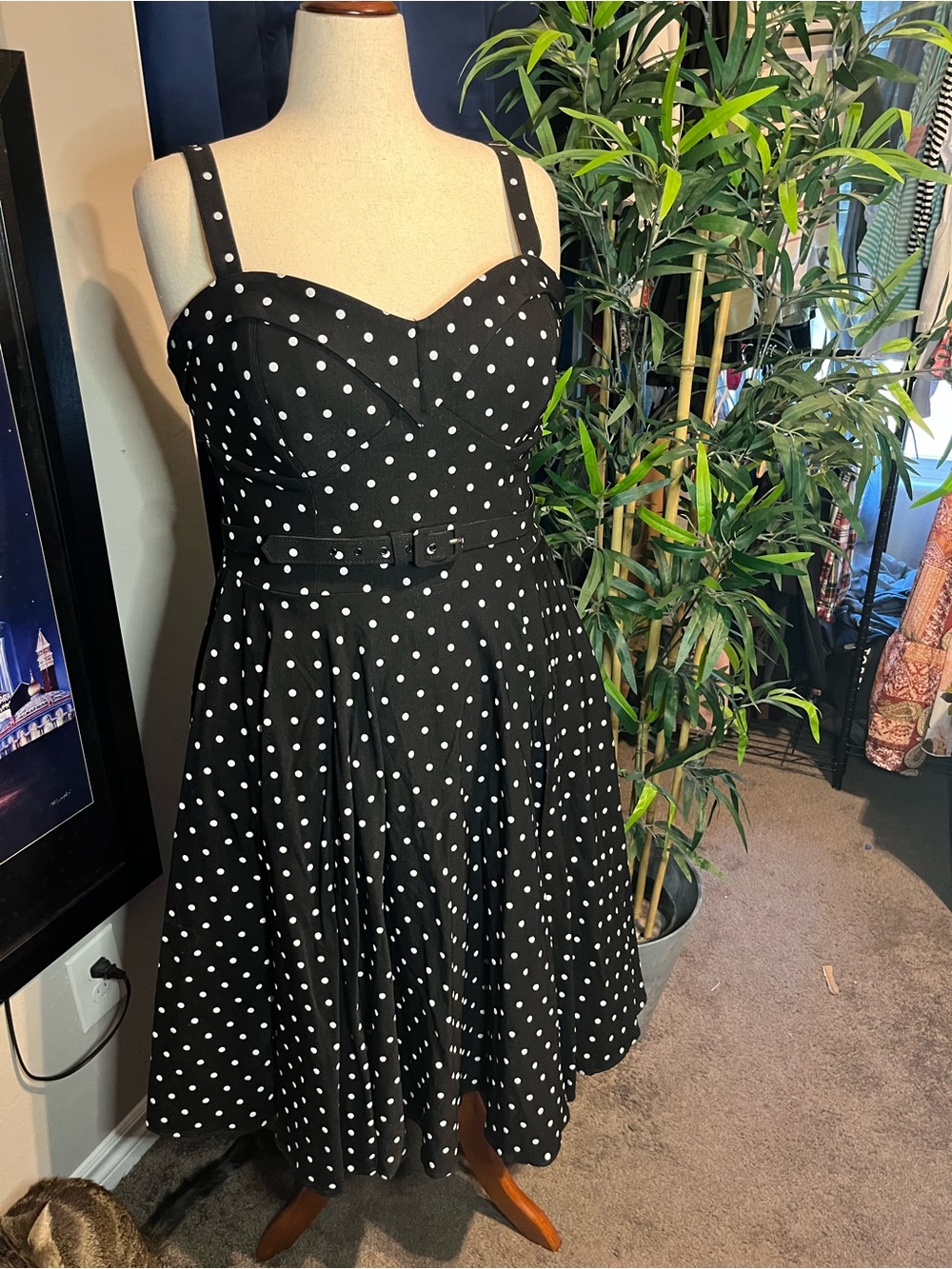 Like new Vixen by Micheline Pitt Black Polka Dot Swing Dress